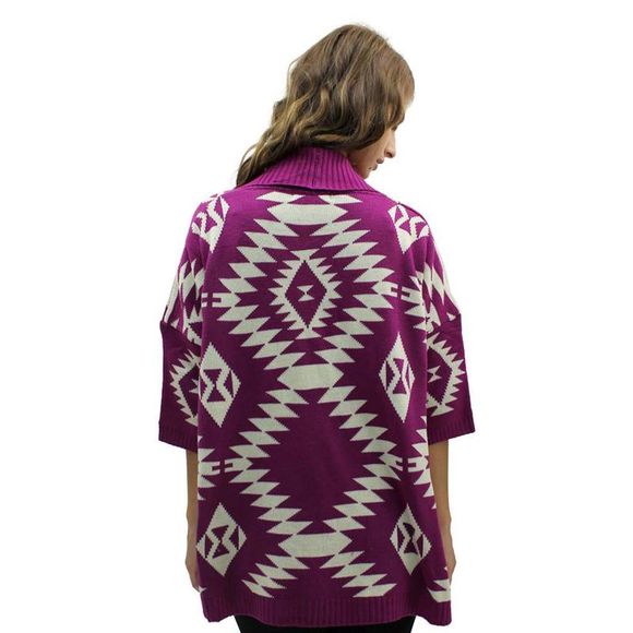 Aztec Print Open Front Cardigan Sweater - Picture 4 of 4